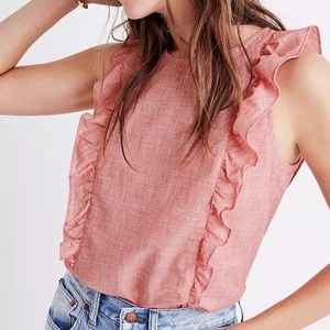 NWT Madewell Bellflower Ruffle Top in Heather Red Size XL